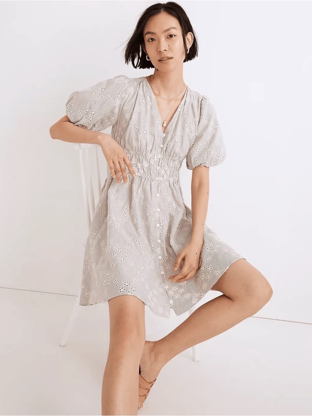 Madewell’s Eyelet Sophia Mini Dress in Stripe